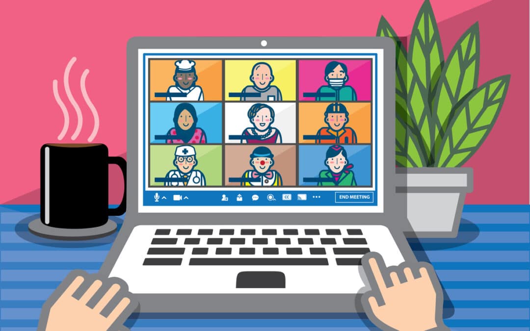 Illustration of a video conference screen with nine participants.